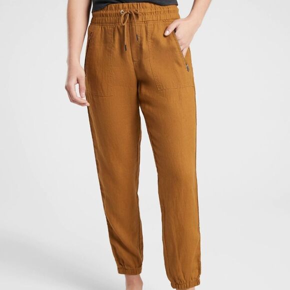 Athleta Cabo Linen Jogger Size 2 Mustard Vacation Beach Lightweight Athleisure - Picture 1 of 7